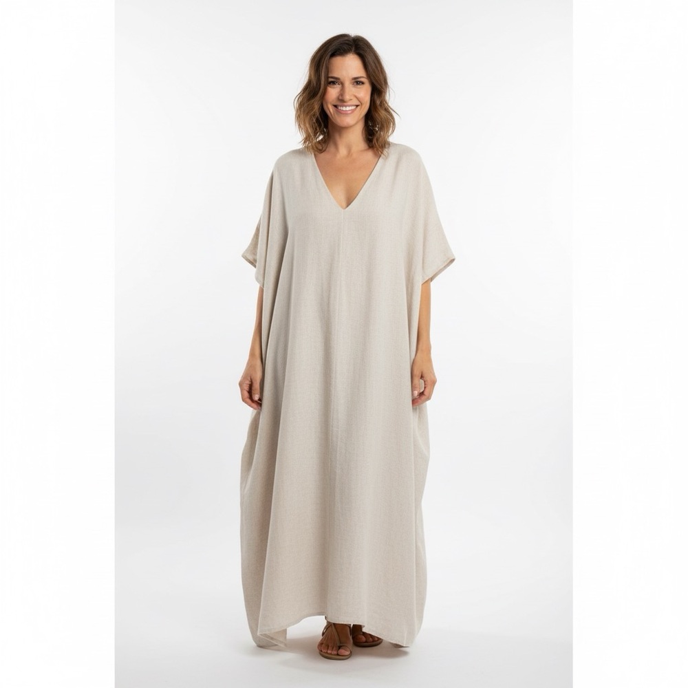 Before You Cream Linen V-Neck Dress